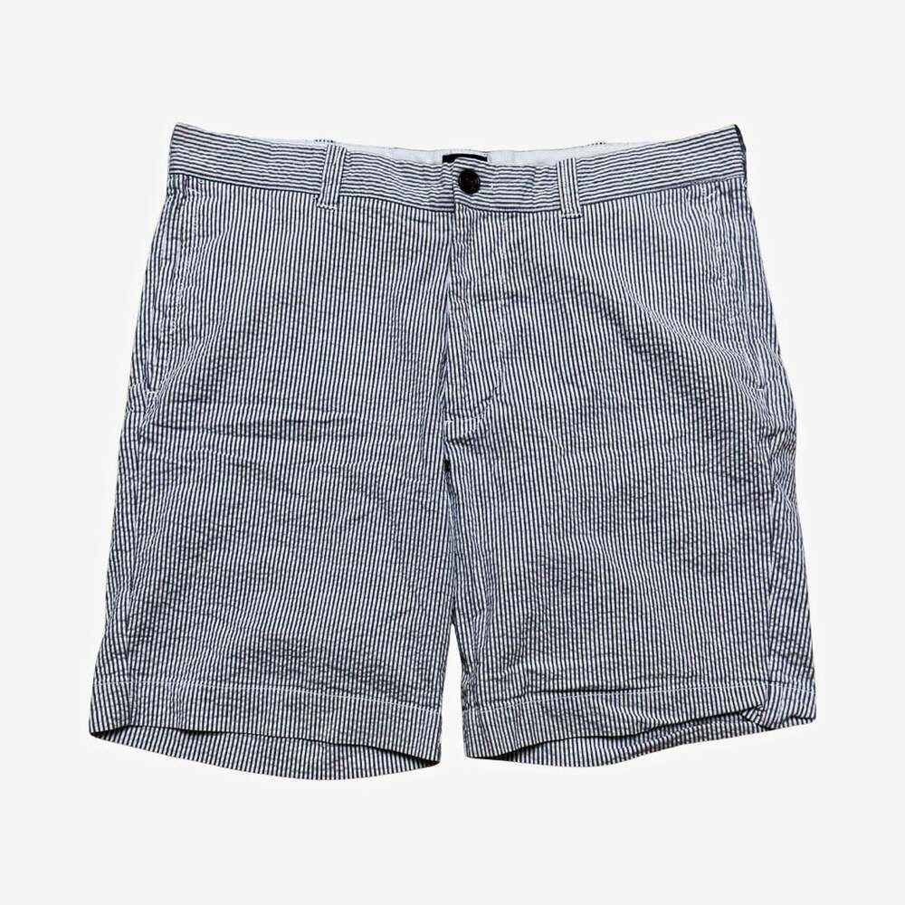 J.CREW Flex Chino Striped Shorts Blue/White Cotton Stretch Flat Front Zip